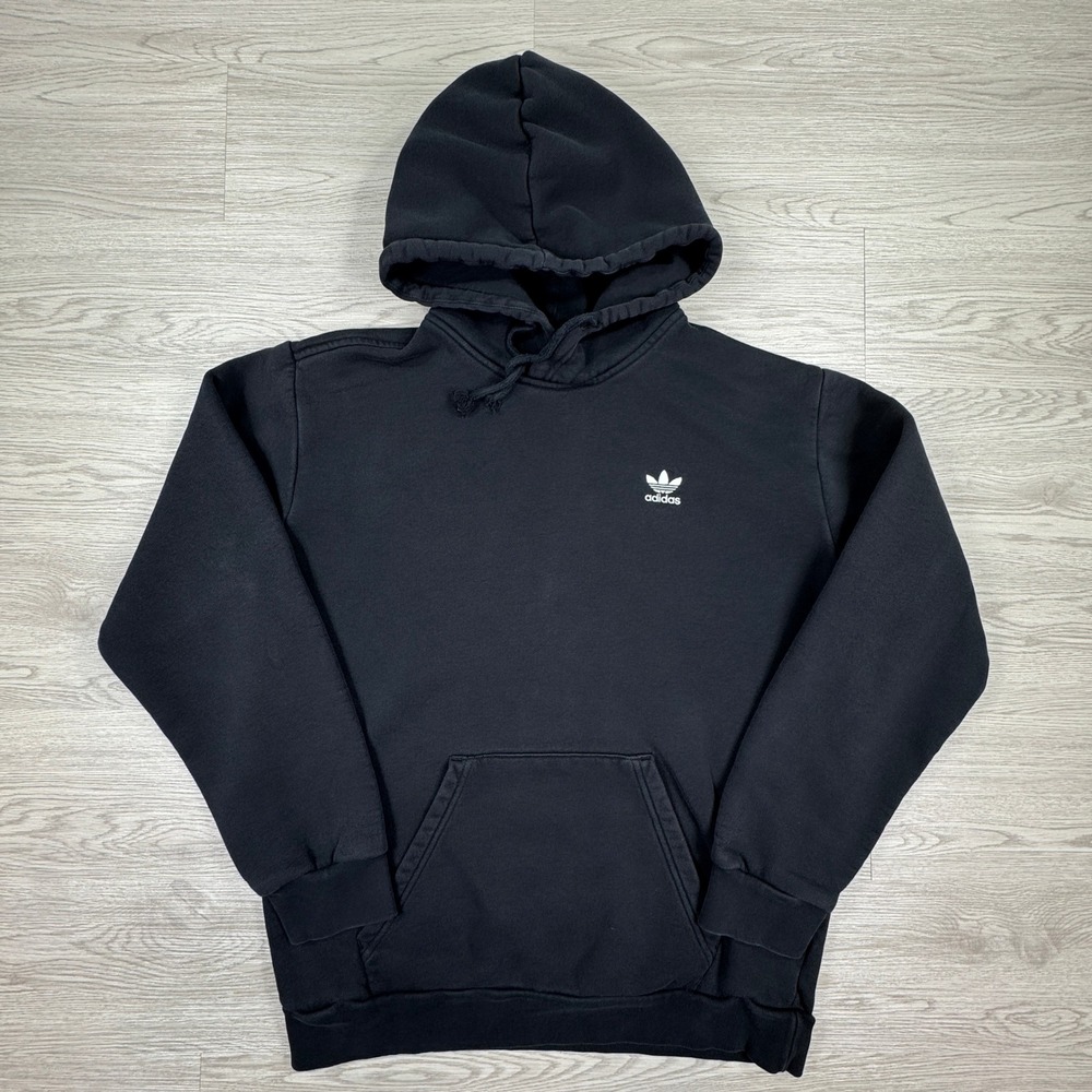 Adidas Mens Hoodie Trefoil Logo Pullover Black M/L Fleece Hooded Sweatshirt